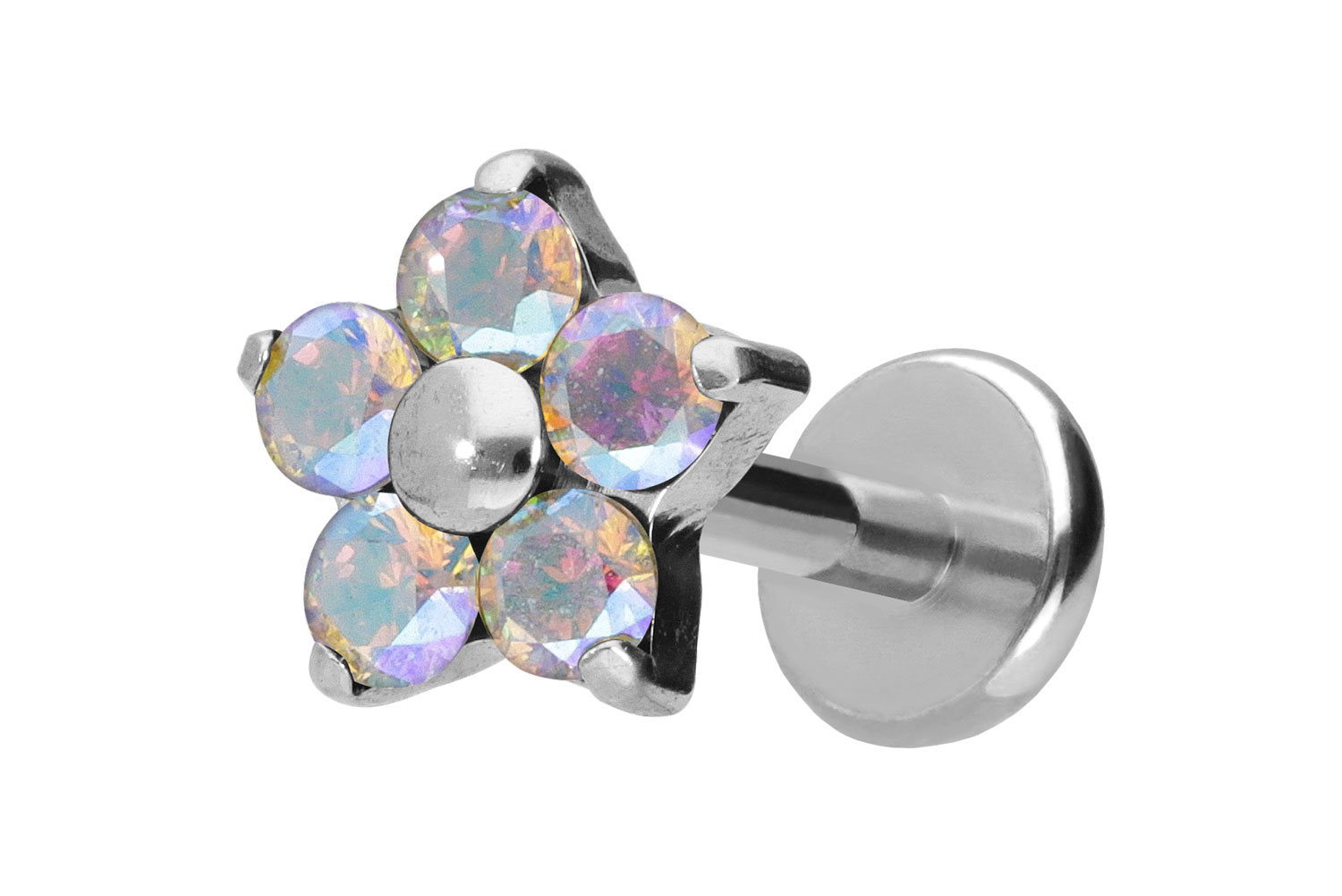 Titan Labret Piercing mit Push Fit KRISTALLBLUME